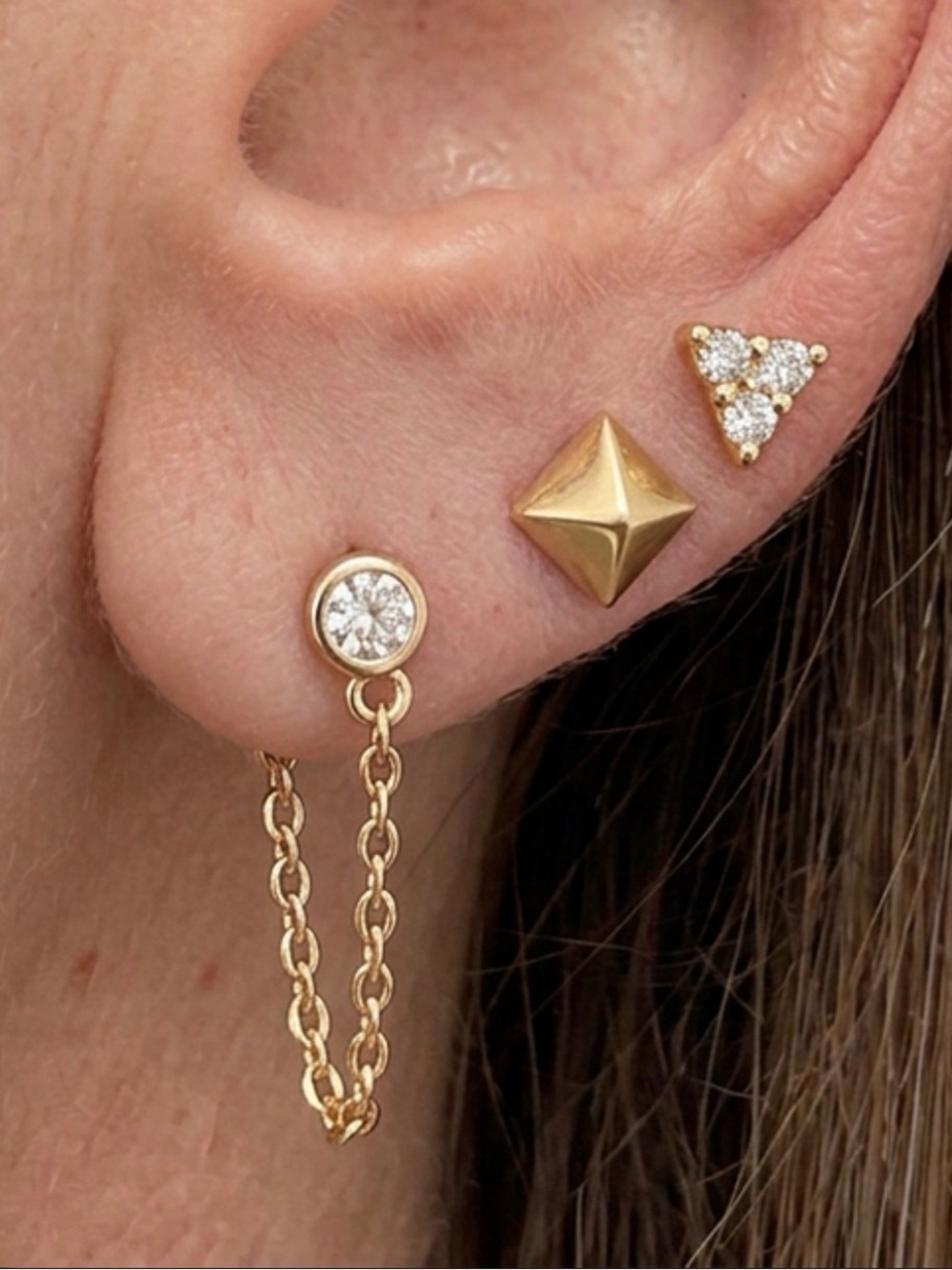Real 14k Yellow Gold Diamond Chain Threader Earring Fine Jewelry Stylist Curated